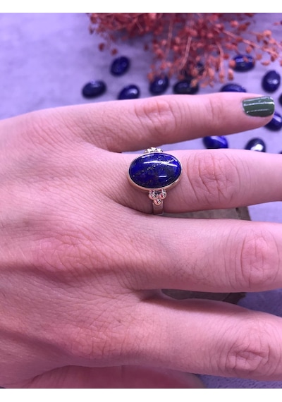 Nsa Gümüş Lapis Lazuli Taşı Gümüş Yüzük 925 Ayar Doğal Taş