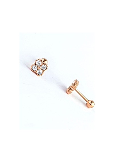 925ayar Gümüş Üzerine Rose Altın Kaplama Zirkon Taş Detaylı Çiçek Figürlü Tragus Kıkırdak Piercing Altın