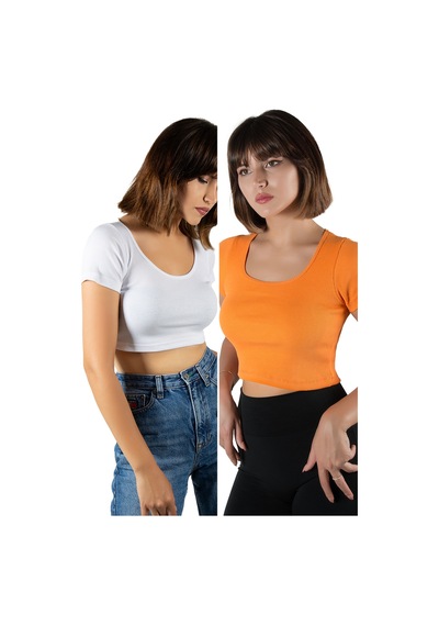 Terapi Men 2'li Paket Beyaz Turuncu Havuz Yaka Fitted/vücuda Oturan Kısa Kol Crop Tişört Beyaz Turuncu Terapi Men 2'li Paket Beyaz Turuncu Havuz Yaka Fitted/vücuda Oturan Kısa Kol Crop Tişört Beyaz Turuncu