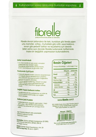 Fibrelle Prebiyotik Lifli Stevialı Tatlandırıcı 500 G