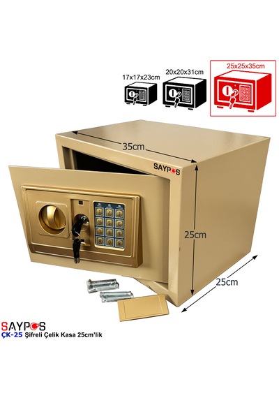 Şık Tasarımlı 25cm Lik Şifreli Çelik Kasa, Elektronik Tuşlu Değerli Eşya Ve Para Kasası 35x25x25cm