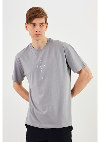 Leo Erkek Oversize Tshirt %100 Pamuk Bisiklet Yaka Baskı Detaylı Basic Tişört Mtlce87 Gri