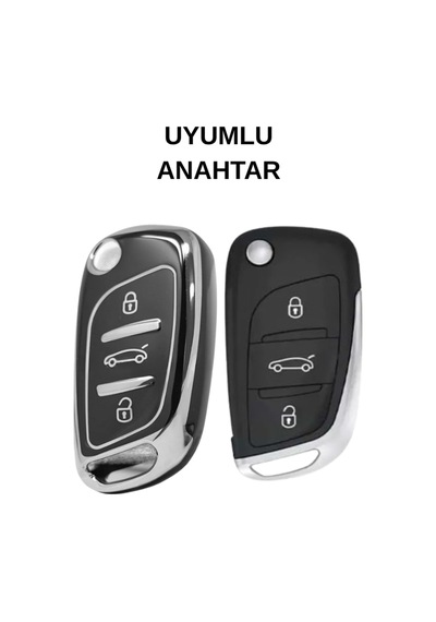 Citroen Bellingo-c2-c3-c4 Peugeot Partner307-207-308-5008 3 Düğmeli Silikon Anahtar Koruma Kılıfı Siyah Gümüş