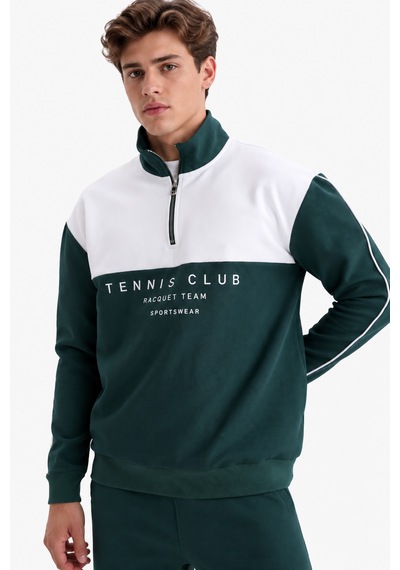 We&me Boxy Fit Gömlek Yaka Sporcu Erkek Sweatshirt Yeşil