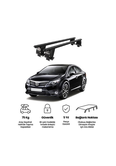 Royal Toyota Avensis 2009-2011 Uyumlu Siyah Kilitli Ara Atkı Port Bagaj Tavan Barı