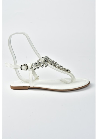 Fox Shoes Beyaz Taşlı Parmak Arası Kadın Sandalet M272006009