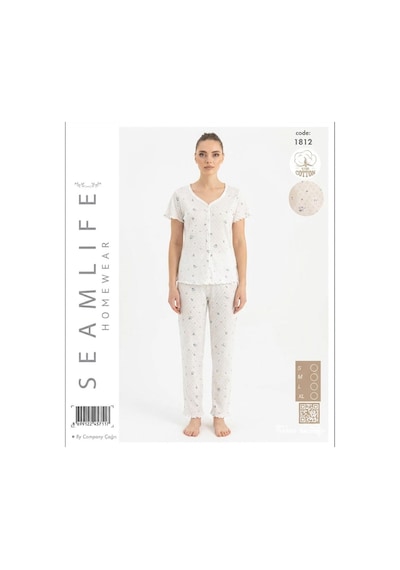 Seamlife Kadın %100 Pamuk Kalp Desenli Önü Düğmeli Kısa Kollu Pijama Takımı 18121787 Beyaz Seamlife Kadın %100 Pamuk Kalp Desenli Önü Düğmeli Kısa Kollu Pijama Takımı 18121787 Beyaz