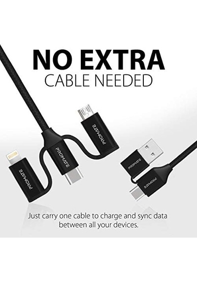 Promate Şarj Kablosu 6 Sı 1 Aradaçoklu Uçlu Universal Lightning Usb Type-c Micro Usb/promate Pentapower.black