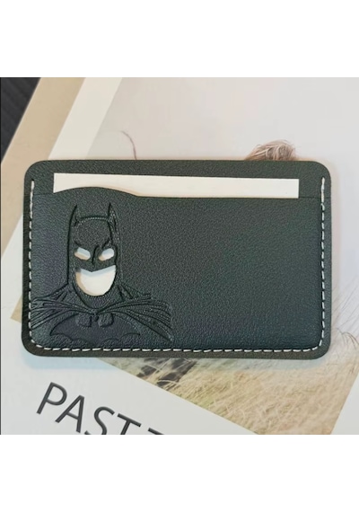 Koto Batman Tasarımlı El Yapımı Hakiki Deri Cüzdan & Kartlık Siyah