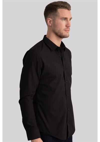 Tudors Slim Fit Dar Kesim Tery Cotton Erkek Gömlek-23404 Siyah Tudors Slim Fit Dar Kesim Tery Cotton Erkek Gömlek-23404 Siyah