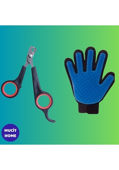 Mucit Home Kedi Köpek Tüy Tarama Fırça Eldiven Kedi Köpek Tırnak Makası 2 Li Set
