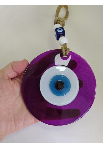 Mor El Yapımı Büyük Cam Nazar Boncuğu 12 Cm
