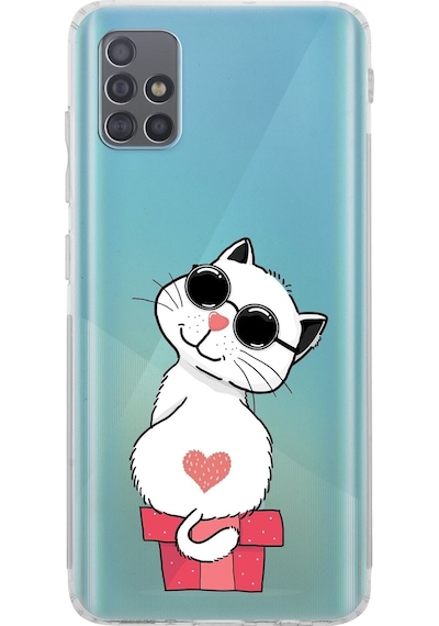 Samsung Galaxy Uyumlu A51 Kamera Korumalı Kapak Cool Cat Tasarımlı Şeffaf Kılıf Şeffaf