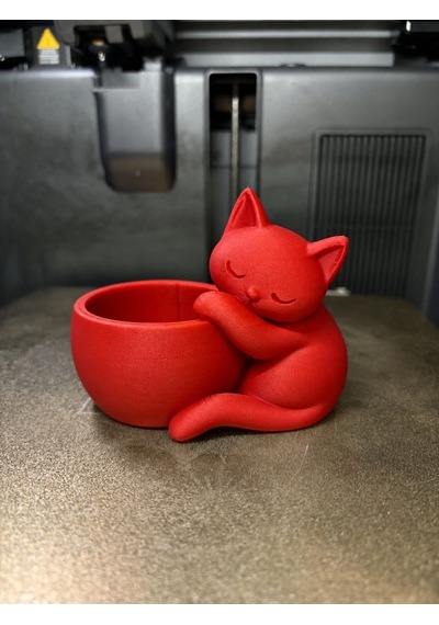 3d Baskı Sarılan Kedi Saksı - Sevimli Dekoratif Saksı - Kırmızı Çok Renkli
