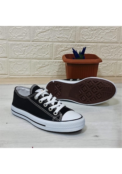 Fiyra 554 Siyah-Beyaz Kısa Unisex Sneaker Keten Spor Ayakkabı 001