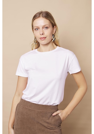 Jument Kadın Sıfır Yaka Kırışmaz Span Karışımlı Şık Kısa Kol Likralı T-shirt Bluz-beyaz Beyaz Jument Kadın Sıfır Yaka Kırışmaz Span Karışımlı Şık Kısa Kol Likralı T-shirt Bluz-beyaz Beyaz