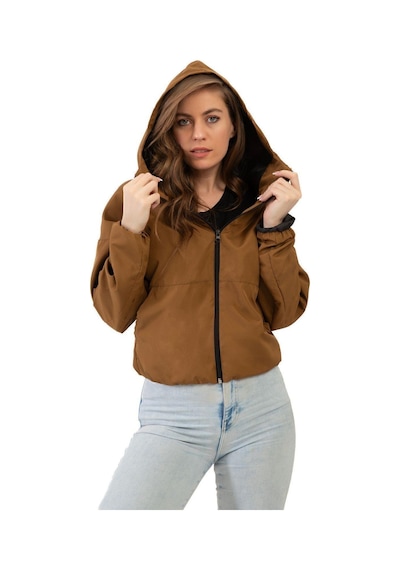 Spor Kadın Kapüşonlu Su Ve Rüzgar Geçirmez Oversize Yağmurluk - Rüzgarlık-132 Taba