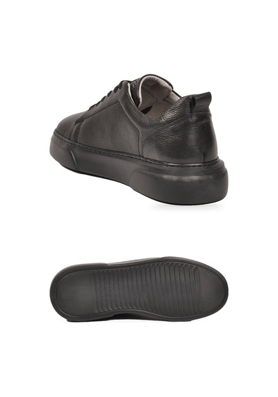 Ayakmod Siyah-siyah Hakiki Deri Bağcıklı Kalın Rahat Tabanlı Erkek Casual Ayakkabı Sneaker 272303