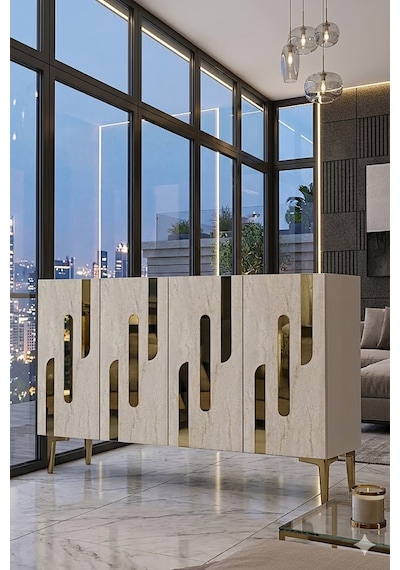 Ka1229btg Ece Konsol Ve Tv Sehpası Beyaz-traverten-gold 120cm