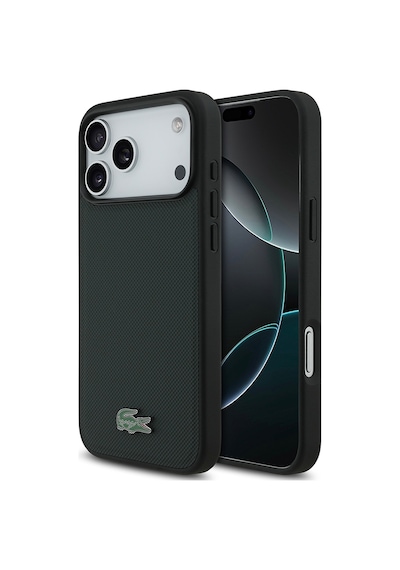 Apple Uyumlu iPhone 18 Pro Max Kılıf Lacoste Lisanslı M-safe Uyumlu Pu Pike Desenli Metal Logolu Kapak Koyu Yeşil