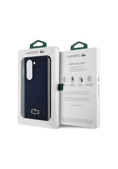 Galaxy Uyumlu Z Fold 6 Kılıf Lacoste Lisanslı Magsafe Özellik Pike Desen İkonik Timsah Dokuma Logo Lacivert