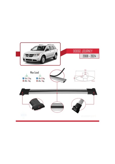 Dodge Journey 2008 Ve Sonrası İle Uyumlu Fly Model Ara Atkı Tavan Barı Gri 3 Adet Bar
