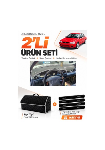 Mazda 323 Familia Kapaklı 1994-1998 Uyumlu Torpido Örtüsü + Tay Tüyü Çanta Seti - Siyah Gri