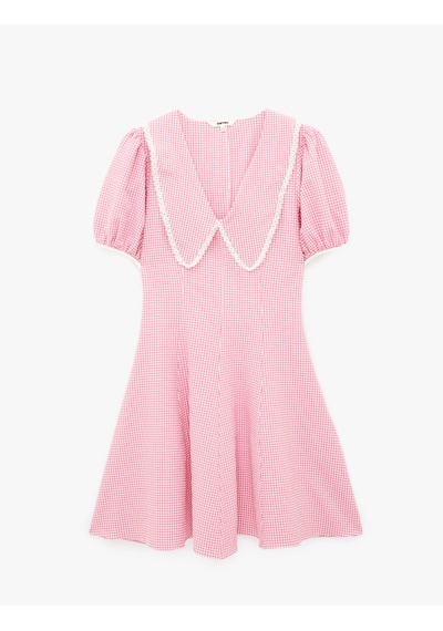 Koton Kısa Balon Kollu Geniş Bebe Yaka Pötikareli Mini Kloş Elbise Pembe Ekose 6sak80247ew Pembe Ekoseli