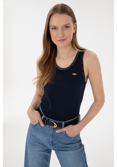 U.S. Polo Assn. Kadın Lacivert Bisiklet Yaka Triko Tişört 50306480-VR033