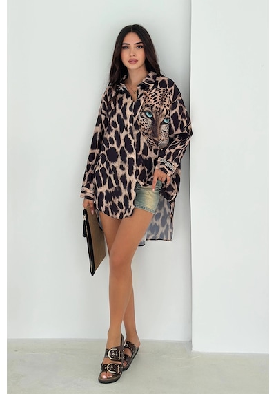 Asprin Fashion Kaplan Desen Tunik Gömlek Leopar