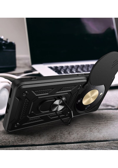 Honor Magic 8 Lite 5g Kılıf Tam Korumalı Magnetik Standlı Kamera Korumalı Sürgülü Vega Kapak Siyah