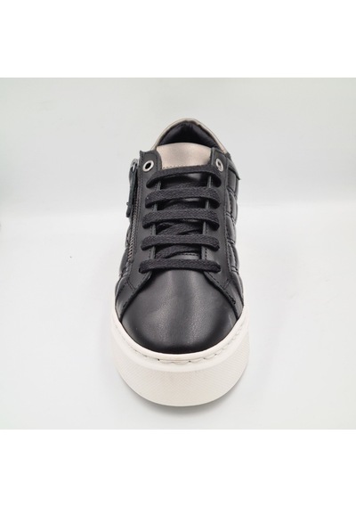 Mammamia D25ka-7305 Siyah Beyaz Hakiki Deri Kadın Deri Sneaker Siyah