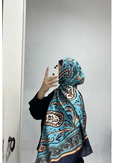 Modakaşmir Aminenesil Etnik Desen Mavi Lacivert Renk Soft Pamuk Şal