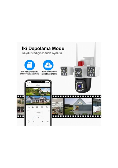 12mp Uc Lensli Cift Ekranli Guvenlik Kamerasi - Depo, Yazlik Ve Ev Icin Akilli Cozum Wifi'li Kamera 3 Kameralı