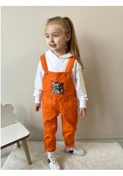 MODAVALS TOM & JERRY NAKIŞLI UNISEX KARDEŞ KOMBİN BAHÇIVAN TULUM & SWEAT SET - TURUNCU