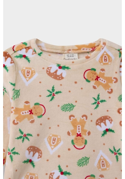 Defacto Erkek Bebek Pijama Takımı Yılbaşı Temalı Uzun Kollu Velur Üst Uzun Alt F5561a525wnbg358 Bej-bg358