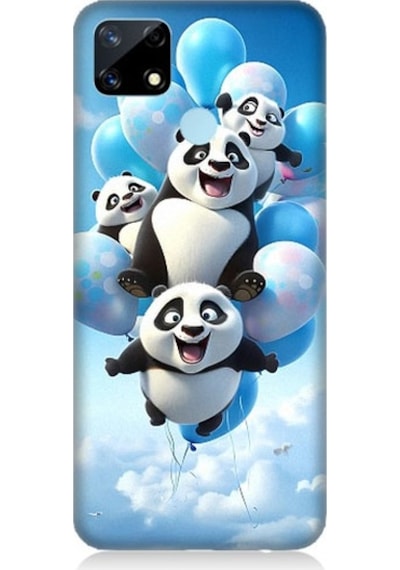 Realme C17 Uyumlu Uçan Sevimli Pandalar Desenli Silikon Kılıf