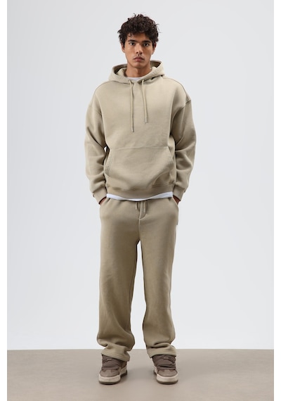 Vamos Basic Oversize Yıkamalı Hoodie Haki