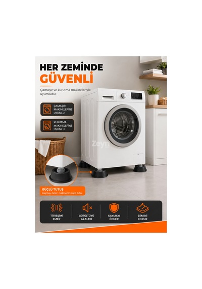 Universal Çamaşır Ve Kurutma Makinesi Titreşim Önleyici Kauçuk Ayak Takozu 4'lü Veya 8 Li Set Kaydırmaz Gürültü Azaltıcı Gri