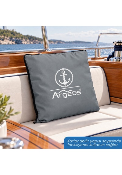 Tekne Yat Marin Kırlent - Katlanır Battaniye Ve Minder - Argeus - Çapa - Gri Çok Renkli