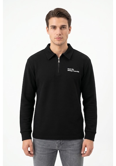 Opınıon Erkek Spor Polo Yaka Petek Dokulu Sweatshırt Bgl-st05442 Siyah