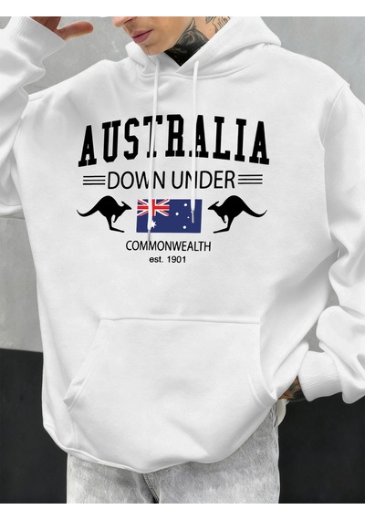 Startmore Startmoreavustralya Down Under Baskılar Erkekler Kapüşonlular Hip Hop Cep Hoody Sonbahar Moda Sokak Şı Beyaz