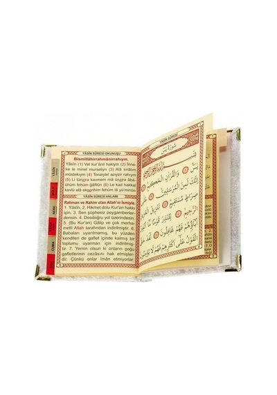 10 Adet - Kadife Kaplı Yasin Kitabı - Cep Boy - Krem Ren