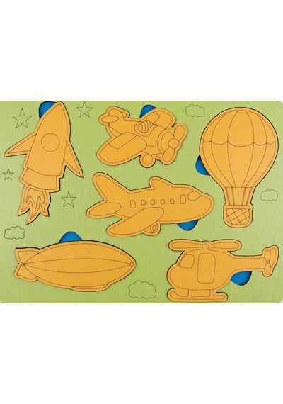 Ahşap Hava Taşıtları Puzzle Seti Montessori