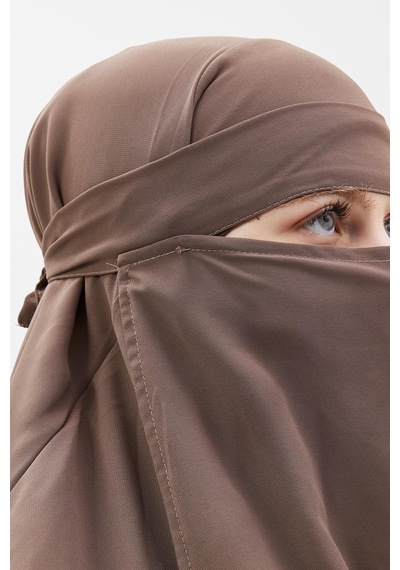 Altobeh Hazır Pratik Şifon Üç Katlı Peçeli Üçgen Hac Umre Şalı Sufle Hijab Nikap Koyu Vizon