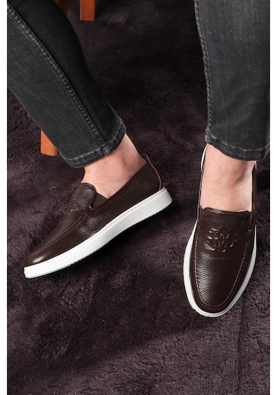 Stamped Hakiki Deri Erkek Günlük Ayakkabı, Loafer Ayakkabı, Hafif Ayakkabı, Yazlık Ayakkabı