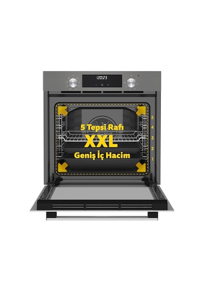 Simfer 9 Fonksiyon QS Gri Dijital Power Turbo Elektrikli 2'li Ankastre Set (Fırın + Elektirikli Ocak)
