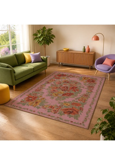 Kartela Halı Karabağ Halı Jüt Taban Dokuma Halı Gül Kurusu - 160 X 240 Cm