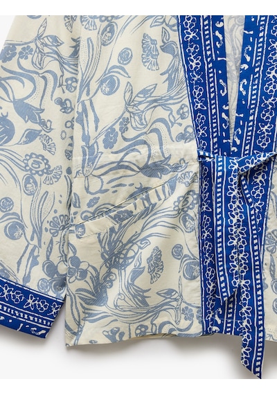 Koton Pamuklu Cepli Bağlama Detaylı 3/4 Geniş Kollu Çiçekli Kimono Mavi Desenli 5sak50030pw Koton Pamuklu Cepli Bağlama Detaylı 3/4 Geniş Kollu Çiçekli Kimono Mavi Desenli 5sak50030pw