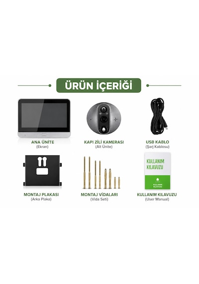 Cmr101 Kapı Zilli Kameramı Ekranlı Güvenlik Kamerası 1080p 2mp Full Hd Görüntü 4.3 İnç Ekran Wifi Akıllı Kapı Kamerası 4.3" Ekran 1080p Hd Görüntülü Kapı Dürbünü Pır Sensörlü